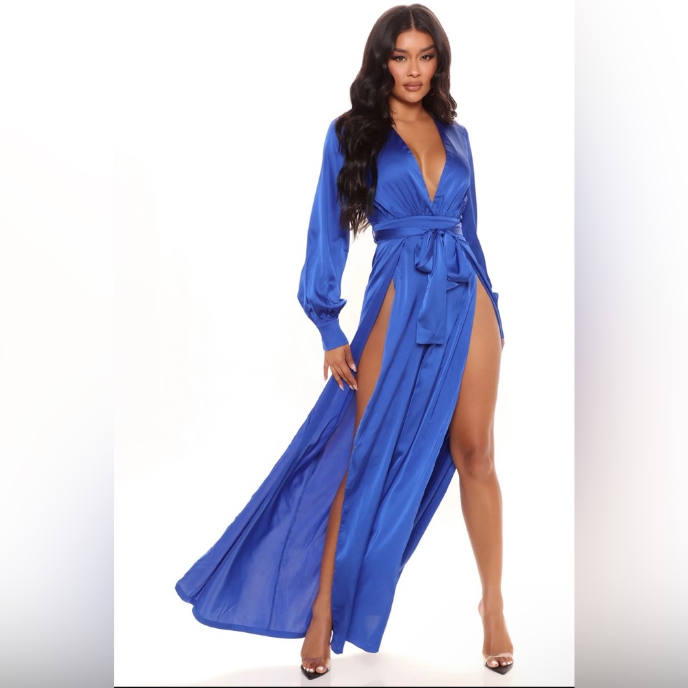 Fashion Nova royal blue satin jumpsuit